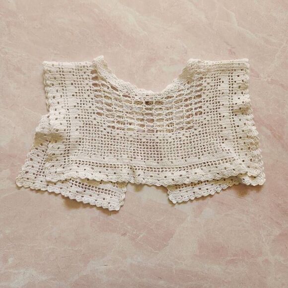 Little girls osfm crochet 70s vintage lace doilie cape cream antique white - Picture 4 of 4